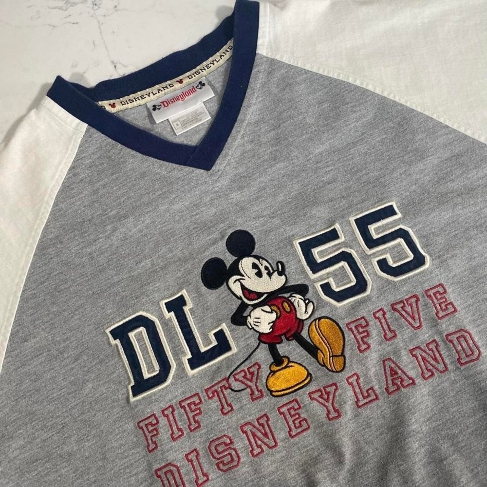 Disneyland "DL 55" Mickey Mouse Embroidered Colorblock V-Neck Tee